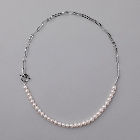 Freshwater pearl half chain necklace 6.5-7.0mm Allergy Free Stainless Steel - Picture 3 of 8